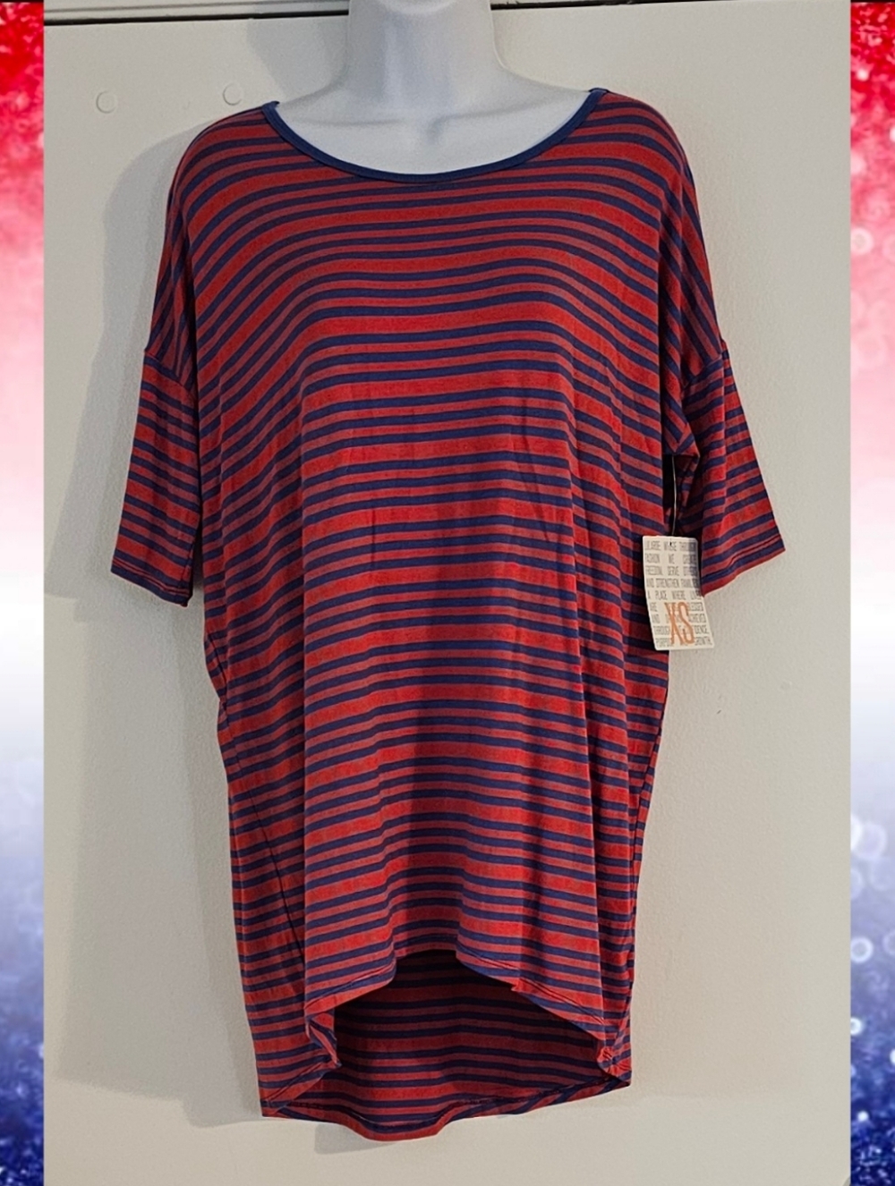 NWT 4th of July LuLaRoe XS S Irma Red & Blue Striped Oversized Tunic Top